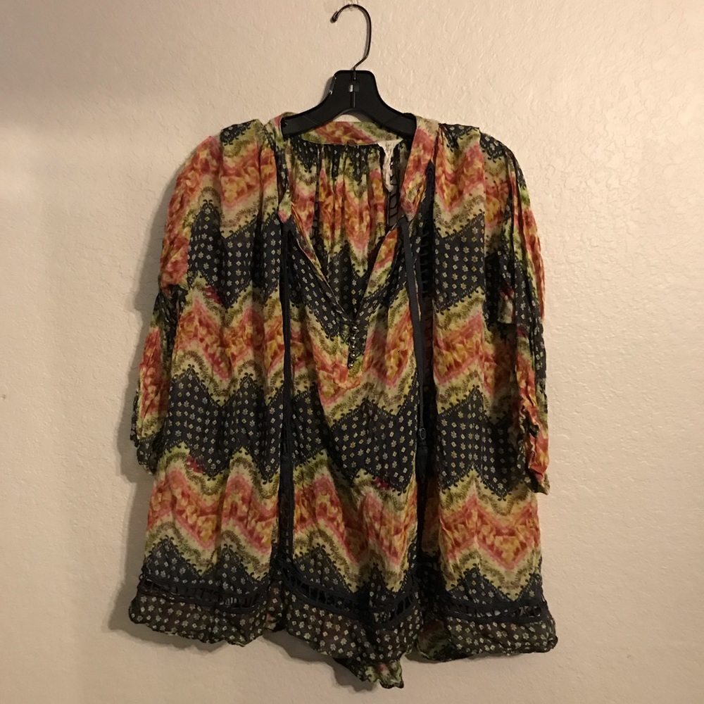 Free people tunic top with tie detail at neck